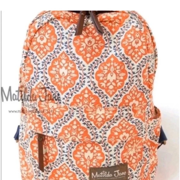 Matilda Jane Backpack Floral Ready Set Go Floral Orange & Navy - Picture 2 of 9